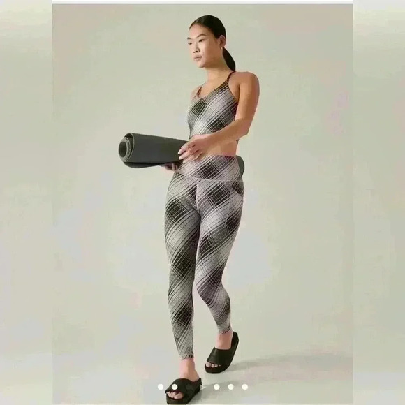 Athleta SALUTATION STASH HIGH RISE TIGHT, white plaid, small - Picture 3 of 4